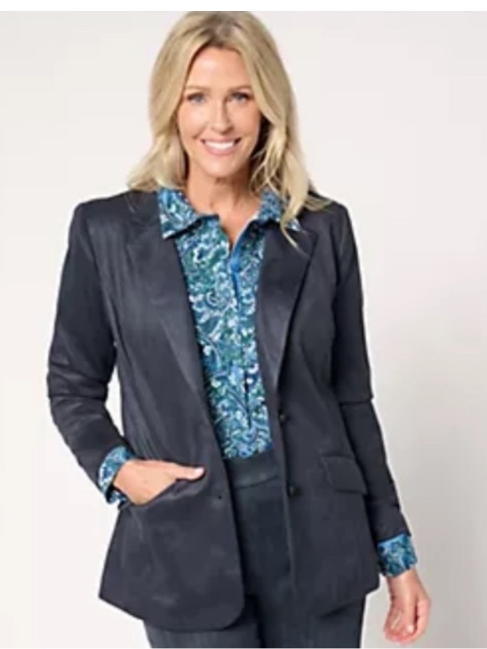 Isaac Mizrahi Estate Dark Navy Faux Suede Blazer